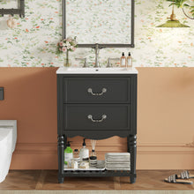 Wave Design Bathroom Vanity With Sink, 2 Drawers And Open Shelf