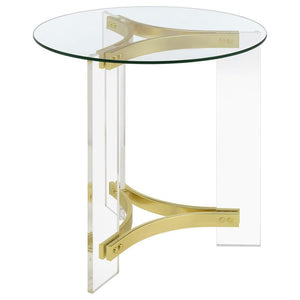 Janessa - Round Glass Top Acrylic Leg End Table - Matte Brass