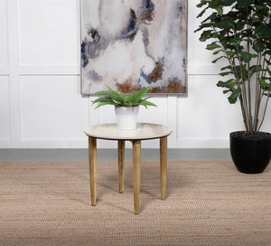Aldis - Round Marble Top Side End Table - White And Natural