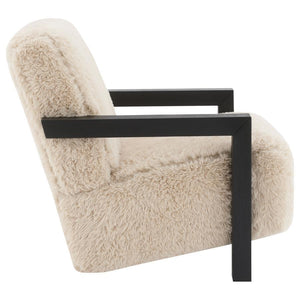 Paquet - Faux Fur Upholstered Chair Solid Wood Arms - Latte