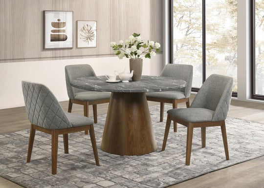 Franklin - 5 Piece Round Dining Table Set - Gray And Dark Oak