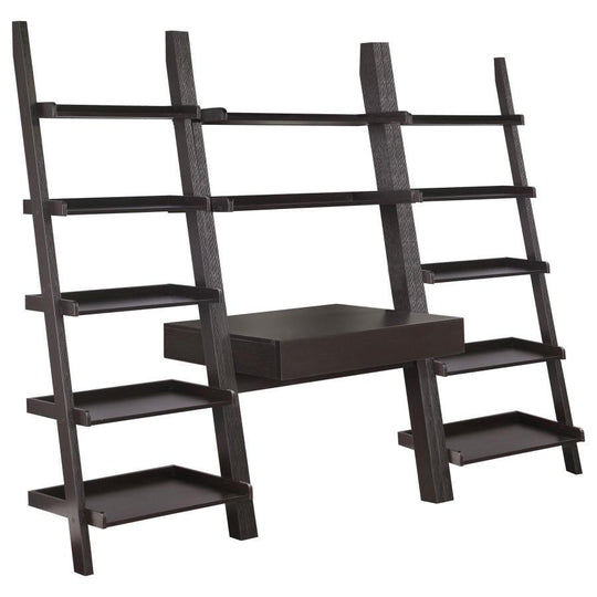 Colella - 3 Piece Ladder Desk And Bookcase Set - Cappuccino