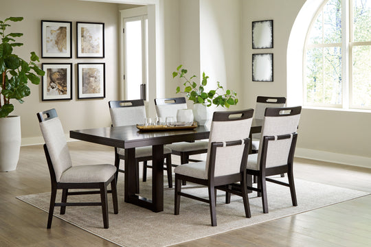 Neymorton - 7 Pc. - Rectangular Extension Table, 6 Side Chairs - Dark Grayish Brown