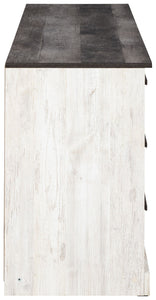 Shawburn - White / Black / Gray - Six Drawer Dresser - Pewter-tone pulls