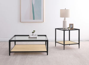 Amherst - Glass Top Metal with Cane Shelf Table