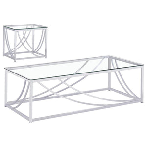 Lille - 2 Piece Glass Top Coffee And End Table Set - Chrome