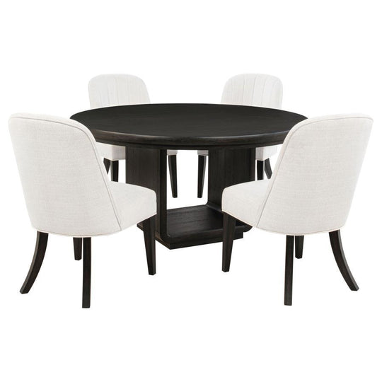 Leandro - 5 Piece Round Dining Table Set - Cream / Burnished Black