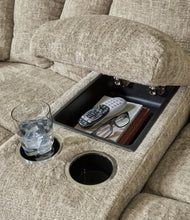 Hindmarsh - Stone - Power Reclining Loveseat with Console/ Adj Hdrst
