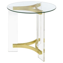 Janessa - Round Glass Top Acrylic Leg End Table - Matte Brass