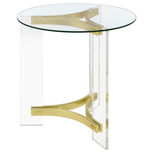 Janessa - Round Glass Top Acrylic Leg End Table - Matte Brass