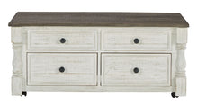 Havalance - Lift Top Cocktail Table with Storage Drawers - White / Gray
