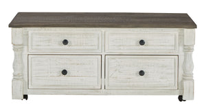 Havalance - Lift Top Cocktail Table with Storage Drawers - White / Gray