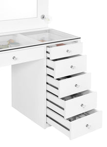 Acena - 7-Drawer Vanity Set With Lighting - White High Gloss