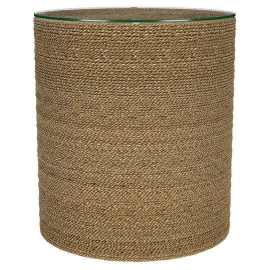 Halden - Round Woven Seagrass Accent Side Table - Light Brown