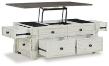 Havalance - Lift Top Cocktail Table with Storage Drawers - White / Gray