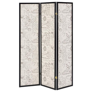 Felice - 3 - Panel Room Divider Folding Screen - French Script