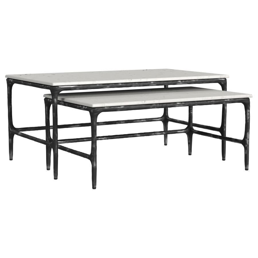 Ebby - 2-Piece Genuine Marble Top Nesting Coffee Tables - White