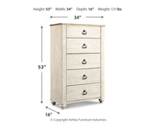Willowton - Five Drawer Chest - Brown / Beige / White