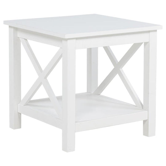 Skyview - Square Pine Wood Side End Table With Shelf - White