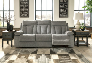 Mitchiner - Fog - REC Sofa w/Drop Down Table