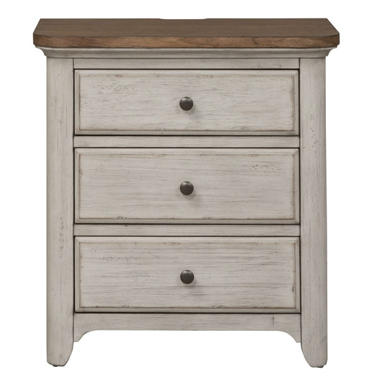Farmhouse Reimagined - 3 Drawer Nightstand With Charging Station - White