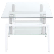 Dyer - Rectangular Glass Top Coffee Table With Shelf - White
