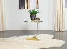 Janessa - Round Glass Top Acrylic Leg End Table - Matte Brass