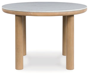 Sawdyn - White / Light Brown - 5 Pc. - Round Dining Room Table, 4 Side Chairs