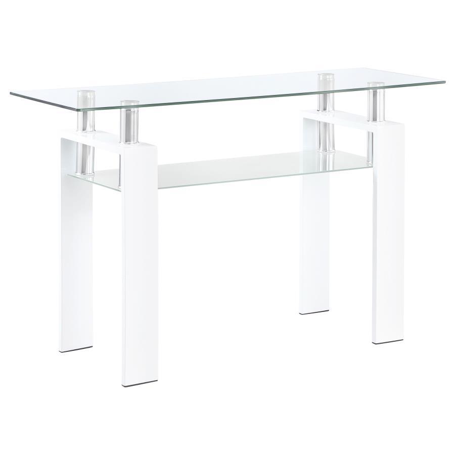 Dyer - Rectangular Glass Top Sofa Table With Shelf - White