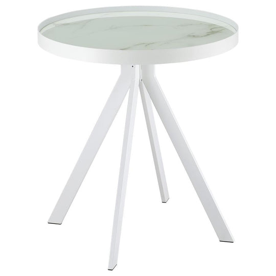 Briggs - Round Marble Printed Glass Top End Side Table