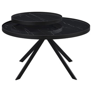 Briggs - Round Marble Printed Glass Top Coffee Table