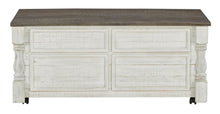 Havalance - Lift Top Cocktail Table with Storage Drawers - White / Gray