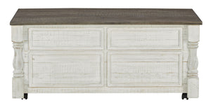 Havalance - Lift Top Cocktail Table with Storage Drawers - White / Gray