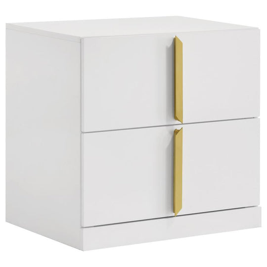 Ines - 2-Drawer Nightstand Bedside Table - White High Gloss