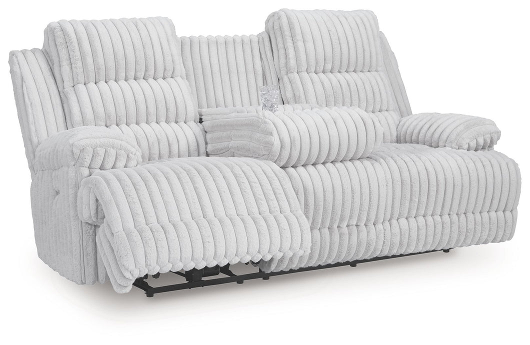 Rhines Falls - Alloy - Reclining Power Sofa With Drop Down Table