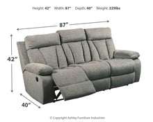 Mitchiner - Fog - REC Sofa w/Drop Down Table