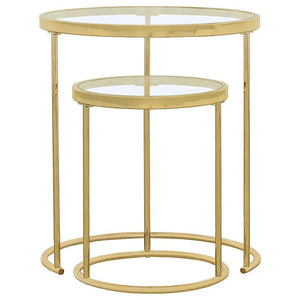 Maylin - 2 Piece Round Glass Top Nesting Table Set - Gold