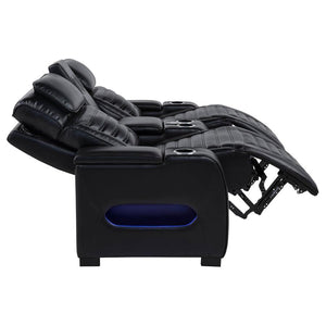 Zuma - Faux Leather Dual Power Reclining LED Loveseat - Black