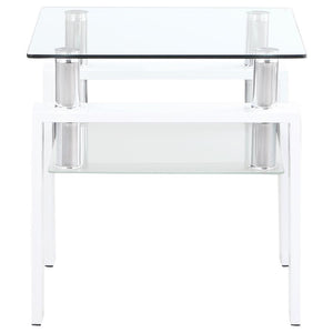 Dyer - Square Glass Top End Table With Shelf - White