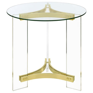 Janessa - Round Glass Top Acrylic Leg End Table - Matte Brass