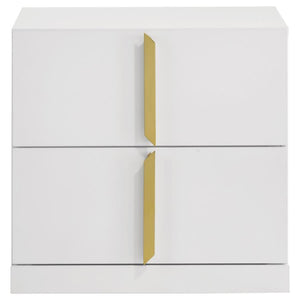 Ines - 2-Drawer Nightstand Bedside Table - White High Gloss