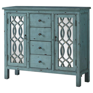 Rue - 4-Drawer Wood Trellis Accent Storage Cabinet - Blue