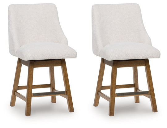 Cabalynn - Upholstered Swivel Barstool (Set of 2) - Oatmeal / Light Brown