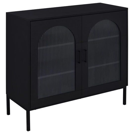 Jess - 2-Door Arched Fluted Glass Accent Cabinet - Black