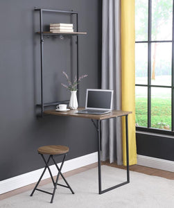Riley - Foldable Wall Desk With Stool - Rustic Oak And Sandy Black