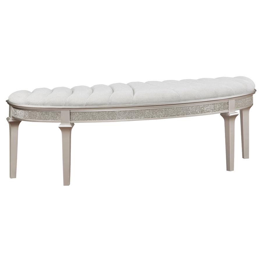 Evangeline - Upholstered Demilune Bench - Ivory and Silver Oak