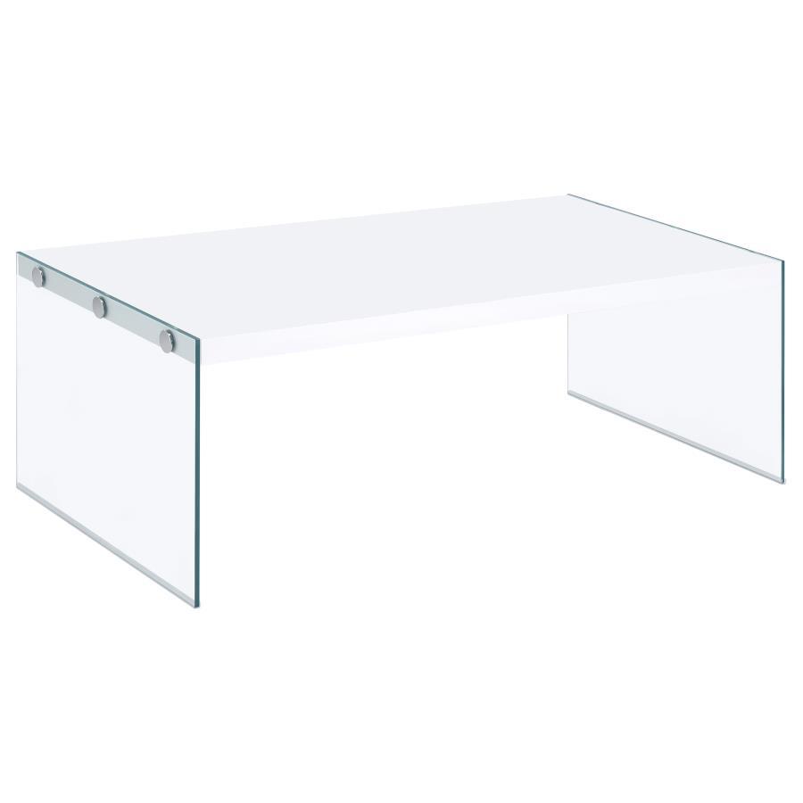 Opal - Rectangular Coffee Table With Clear Glass Legs - White High Gloss