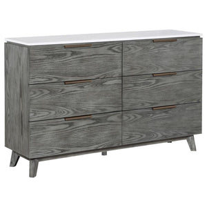 Nathan - 6-Drawer Dresser - White Marble and Grey