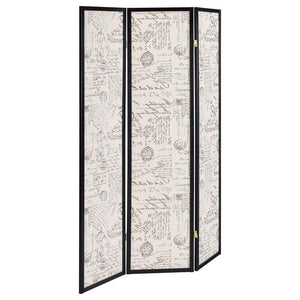 Felice - 3 - Panel Room Divider Folding Screen - French Script