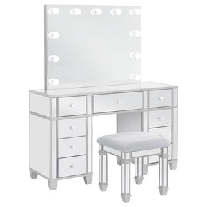 Allora - 9-Drawer Mirrored Storage Vanity Set With Hollywood Lighting - Metallic